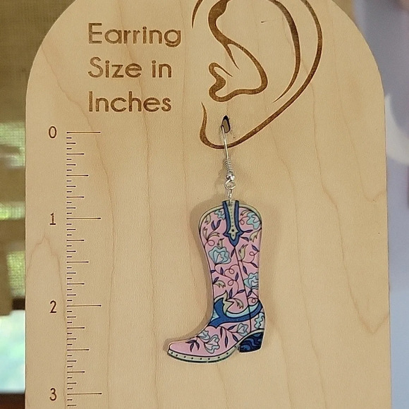 Bohemian Floral Western Boot Drop Earrings - Picture 2 of 5